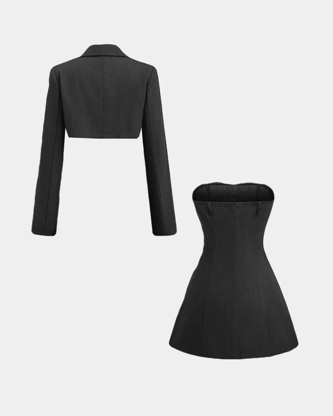 Turndown Collar Blazer & Bustier Two Piece Dress In Black - Image 3