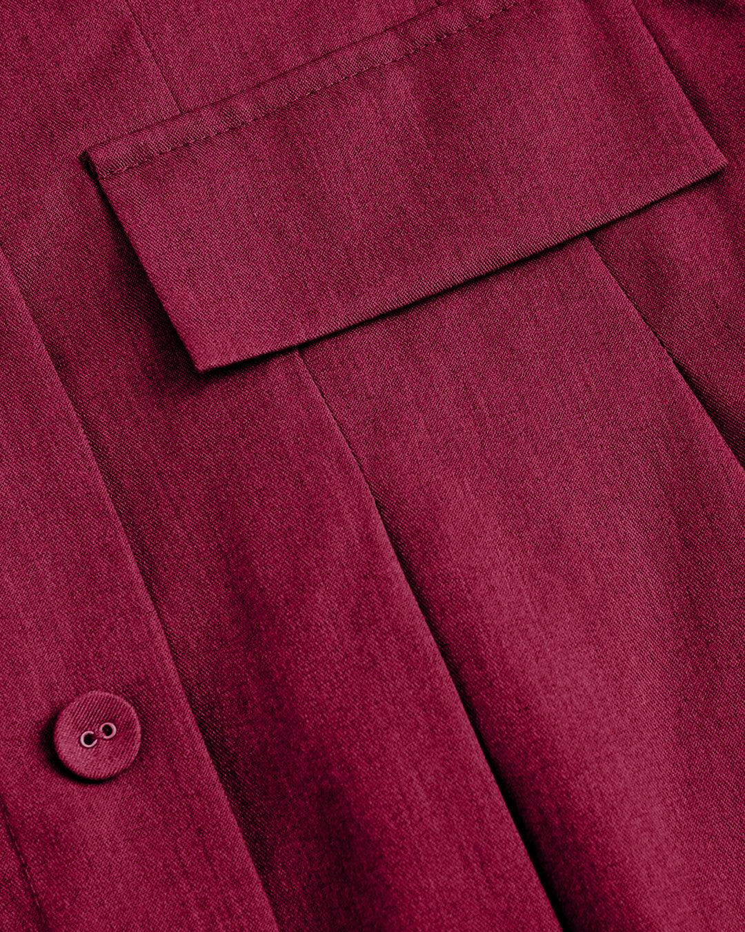 Turndown Collar Blazer & Bustier Two Piece Dress In Burgundy - Image 5