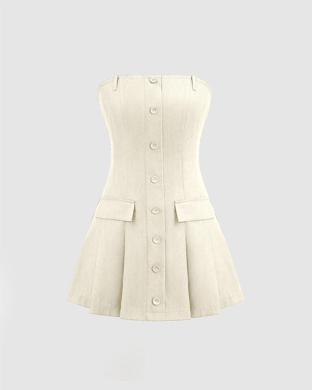 Turndown Collar Blazer & Bustier Two Piece Dress In Off-White - Image 4