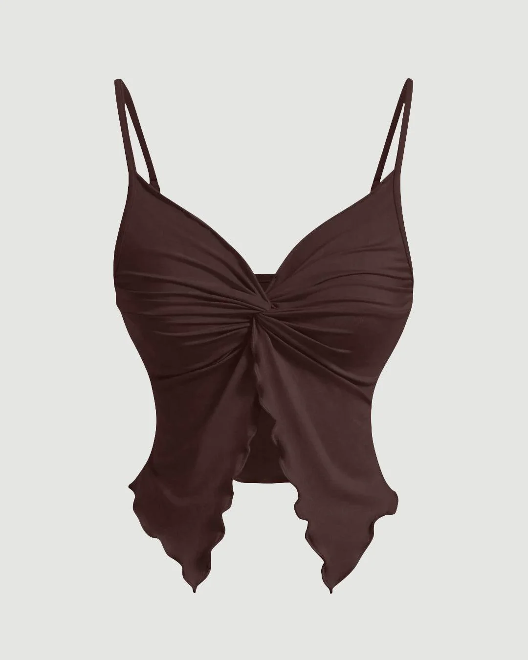 Party V Neck Ruched Sleeveless Flared Hem Top in Brown