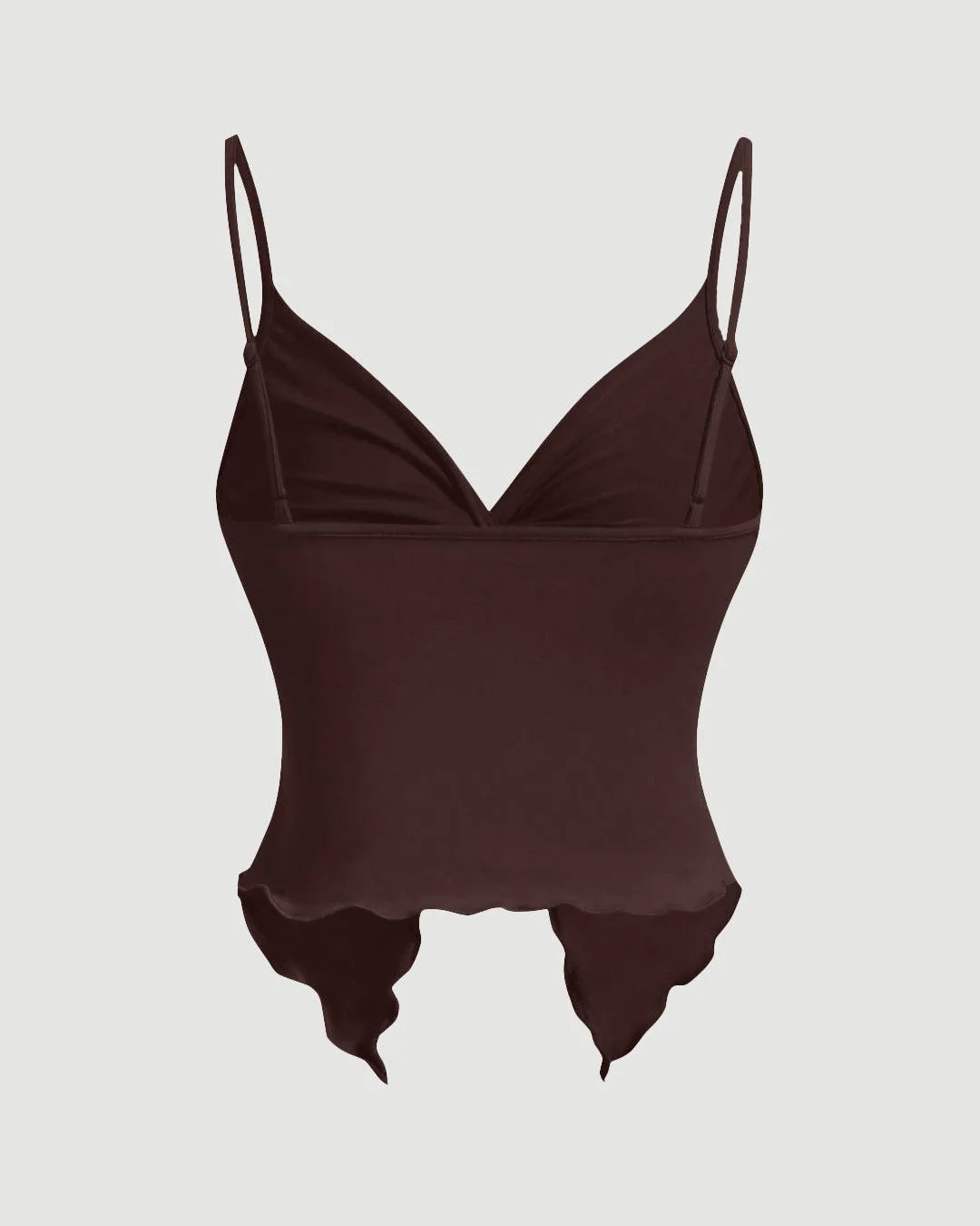 Party V Neck Ruched Sleeveless Flared Hem Top in Brown - Image 3