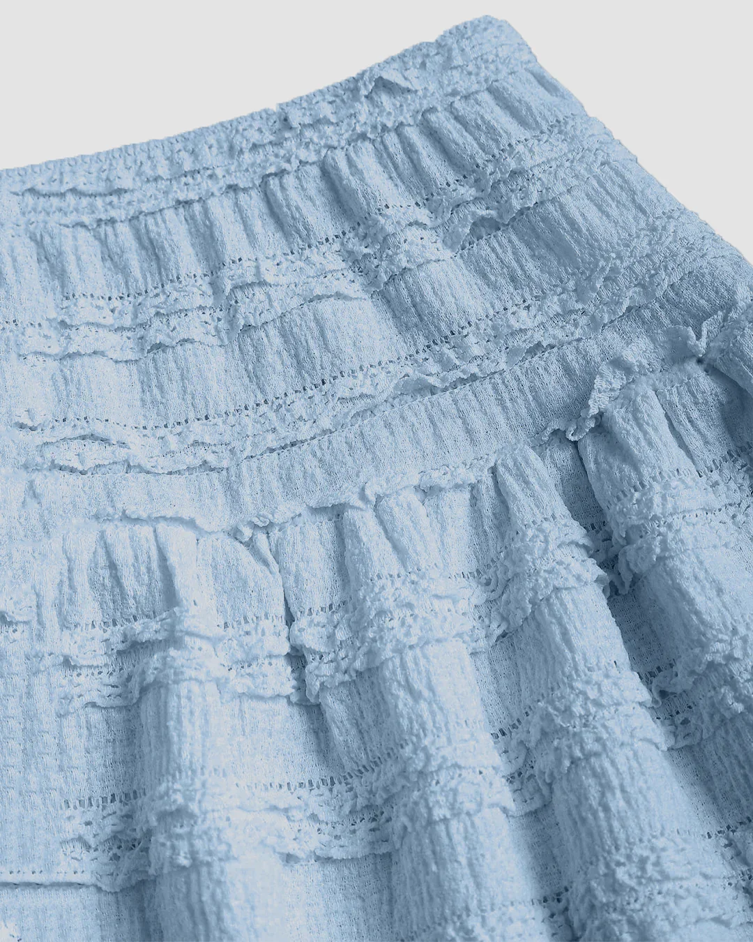 Twist Front Crop Top & Tiered Mini Skirt Co-Ord Set in Dusty Blue - Image 4
