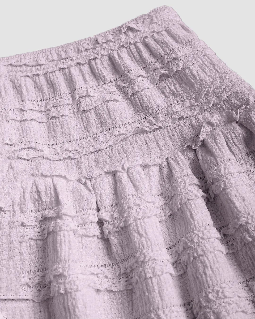 Twist Front Crop Top & Tiered Mini Skirt Co-Ord Set in Lilac - Image 4