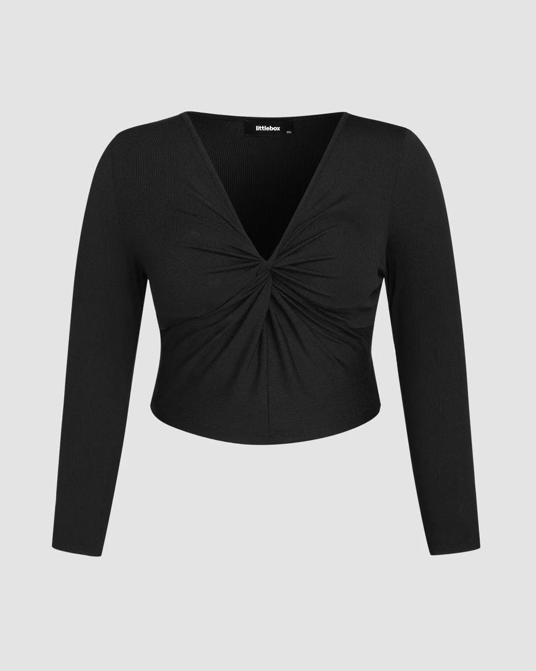 Twist V-neck Knit Crop Top Curve & Plus In Black - Image 3