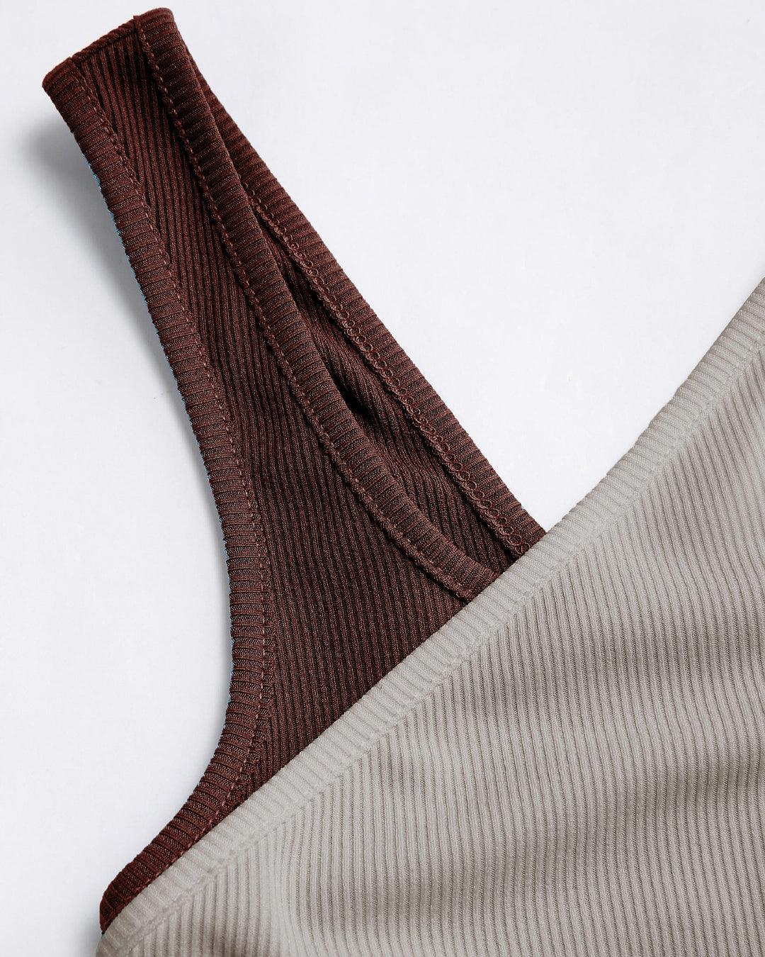 Two Color Ribbed Trending Brown Top - Image 3