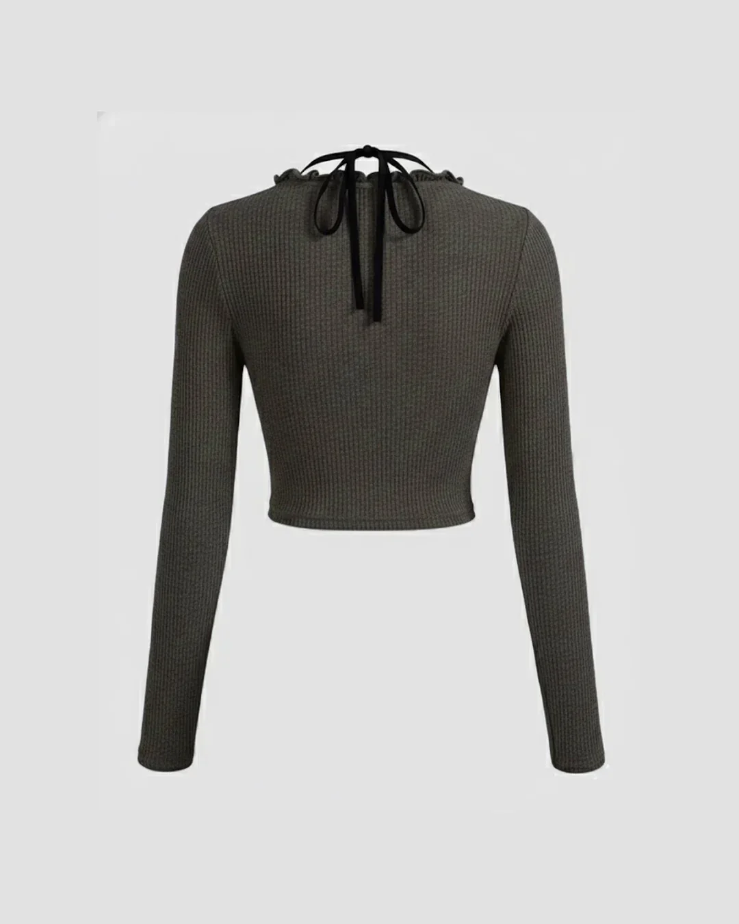 Two in one Bow Knot Full Sleeve Crop Top In Grey - Image 3