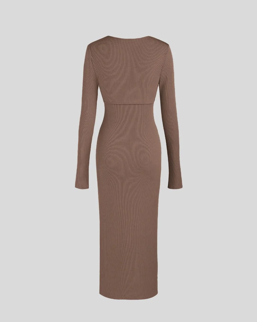 Two Piece Elegant Bodycon Dress With Shrug In Brown - Image 3