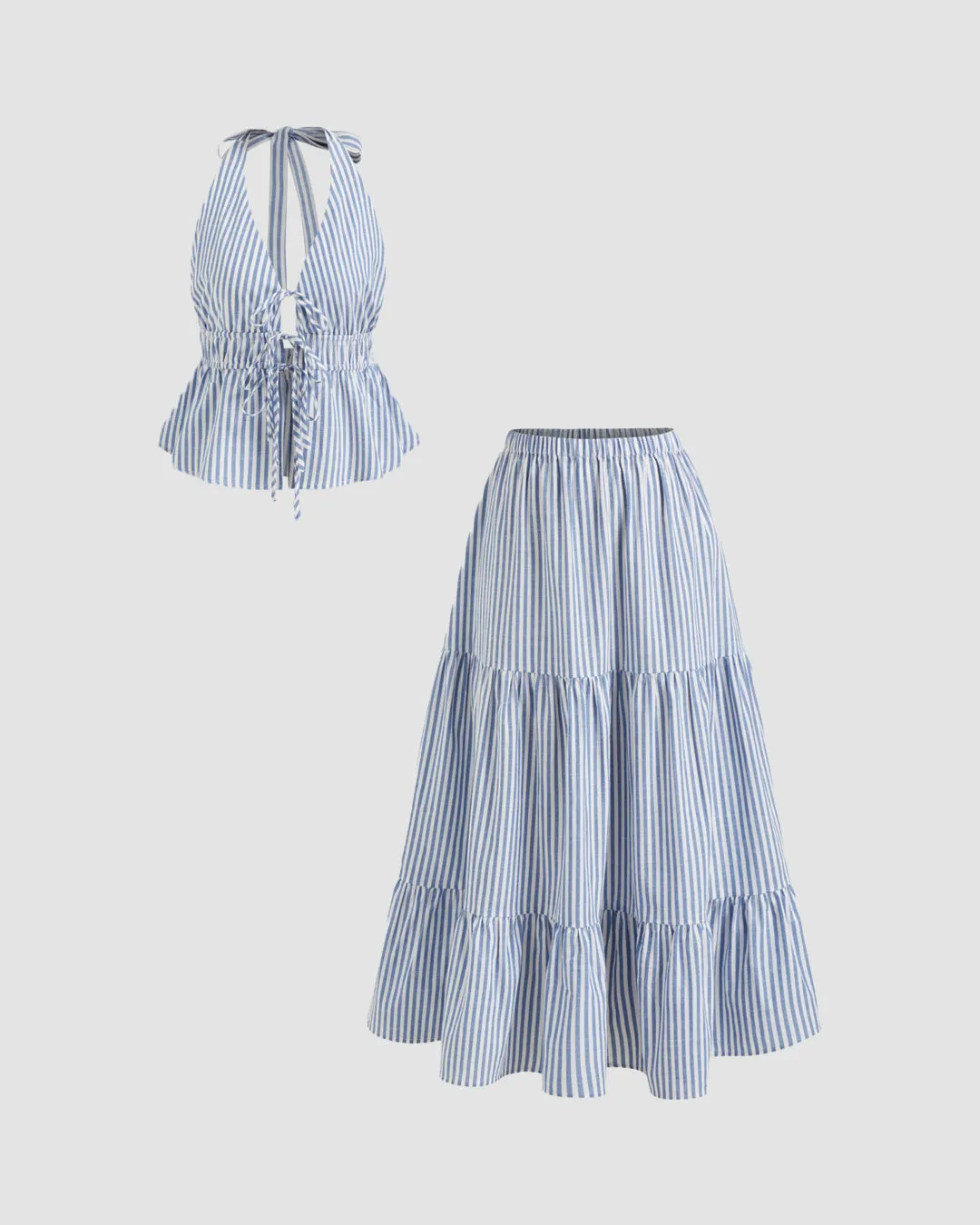 Two-Piece Halter Neck Top and Maxi Skirt Set - Image 2