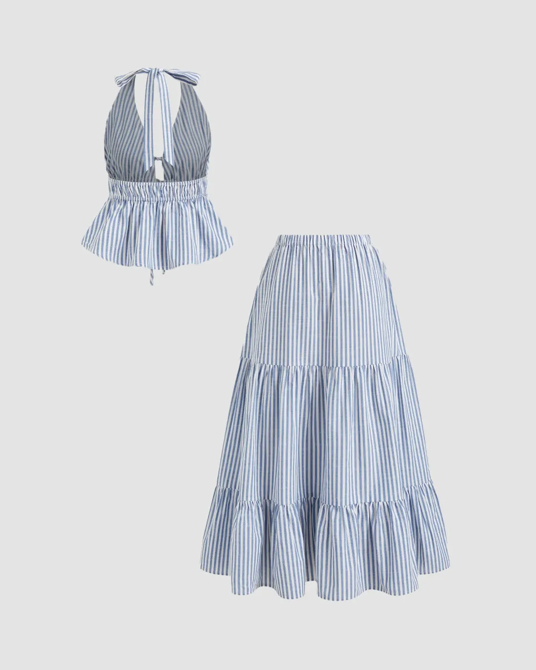 Two-Piece Halter Neck Top and Maxi Skirt Set - Image 3
