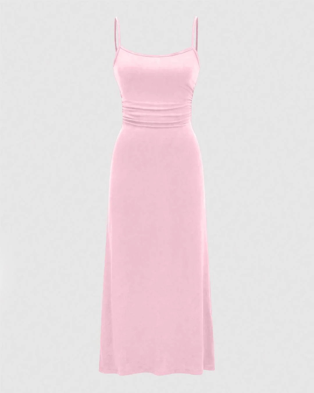 Two Piece Set : Solid Color Flare Sleeve Shrug Top And Cami Dress In Baby Pink - Image 5