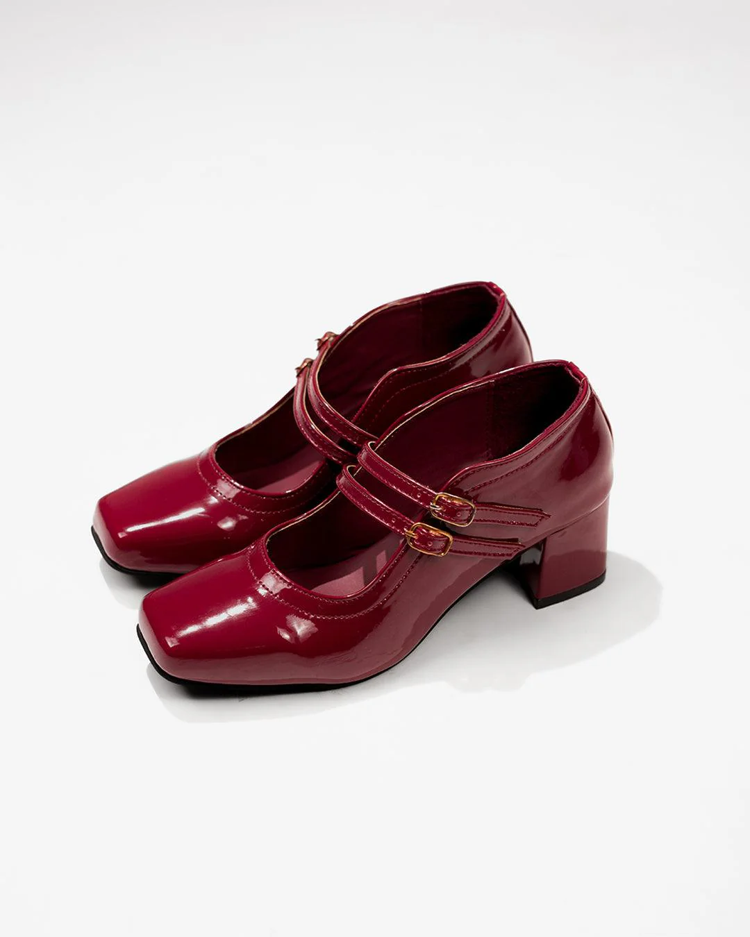 Two Strap Square Toe Block Heel Pumps - Image 2
