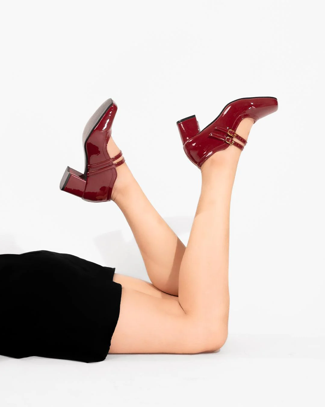 Two Strap Square Toe Block Heel Pumps - Image 5