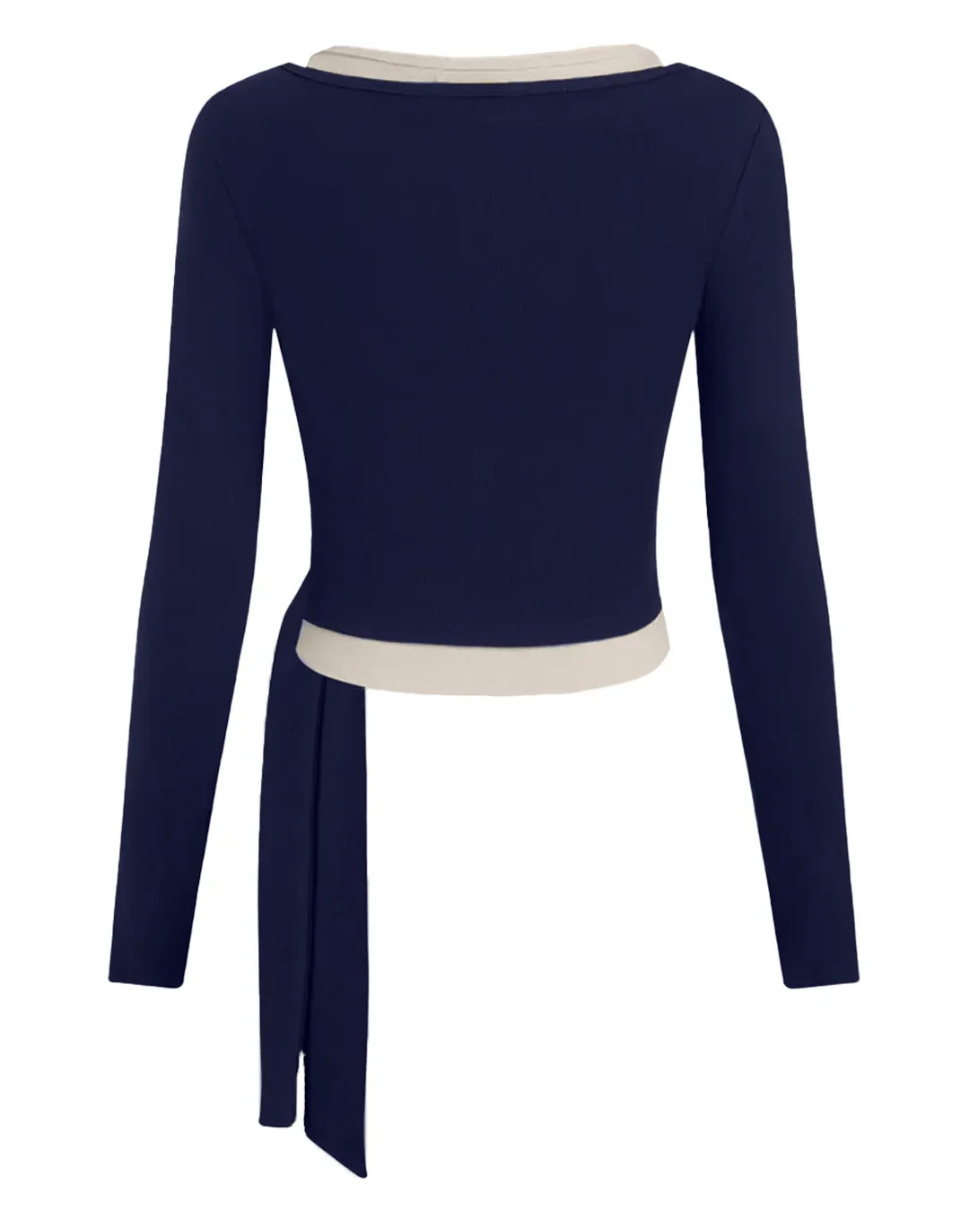 Two Tone Wrap Tie Full Sleeve Top in Navy & Apricot - Image 3