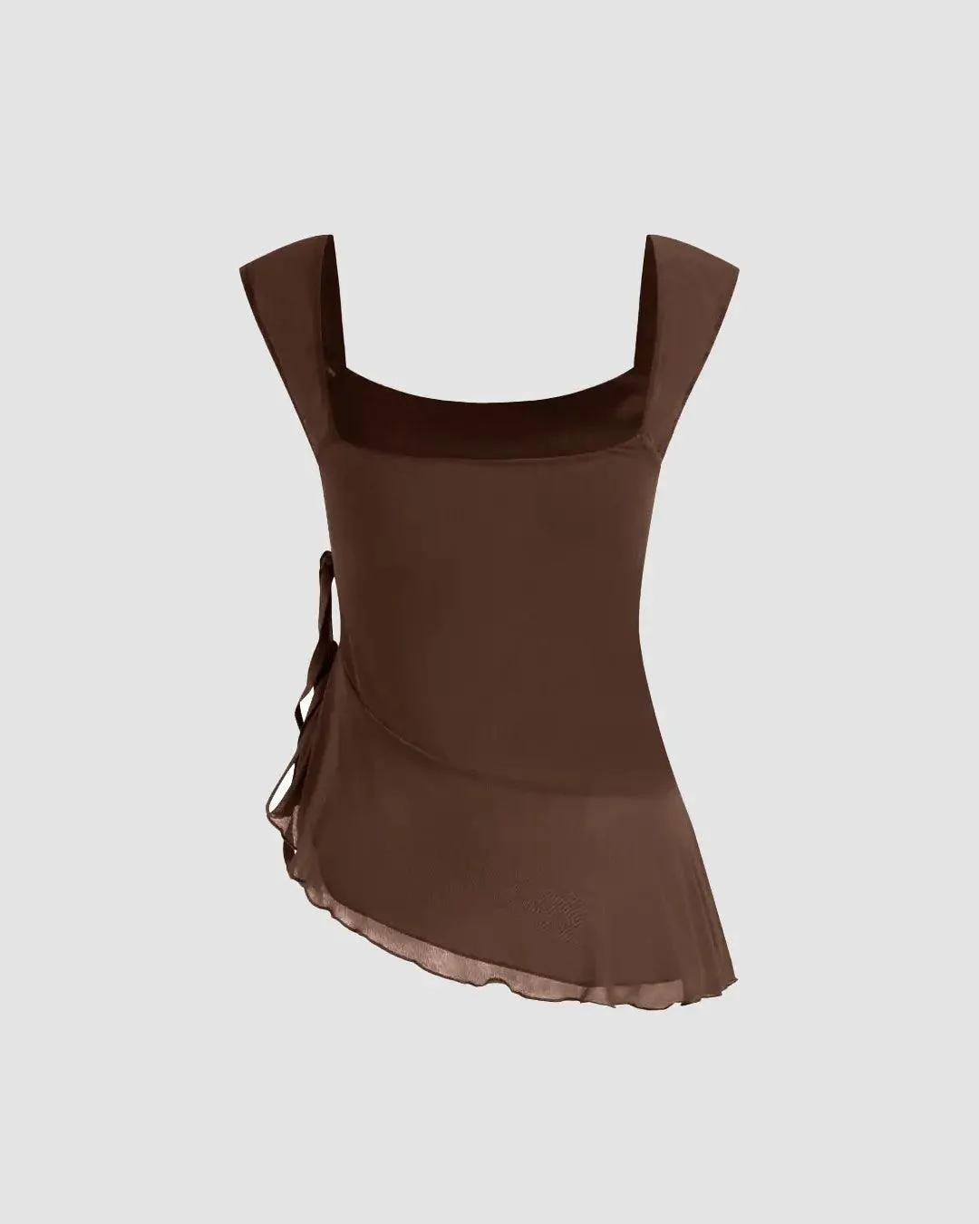 Scoop Neck Tie Up Asymmetrical Hem Tank Top in Brown - Image 3