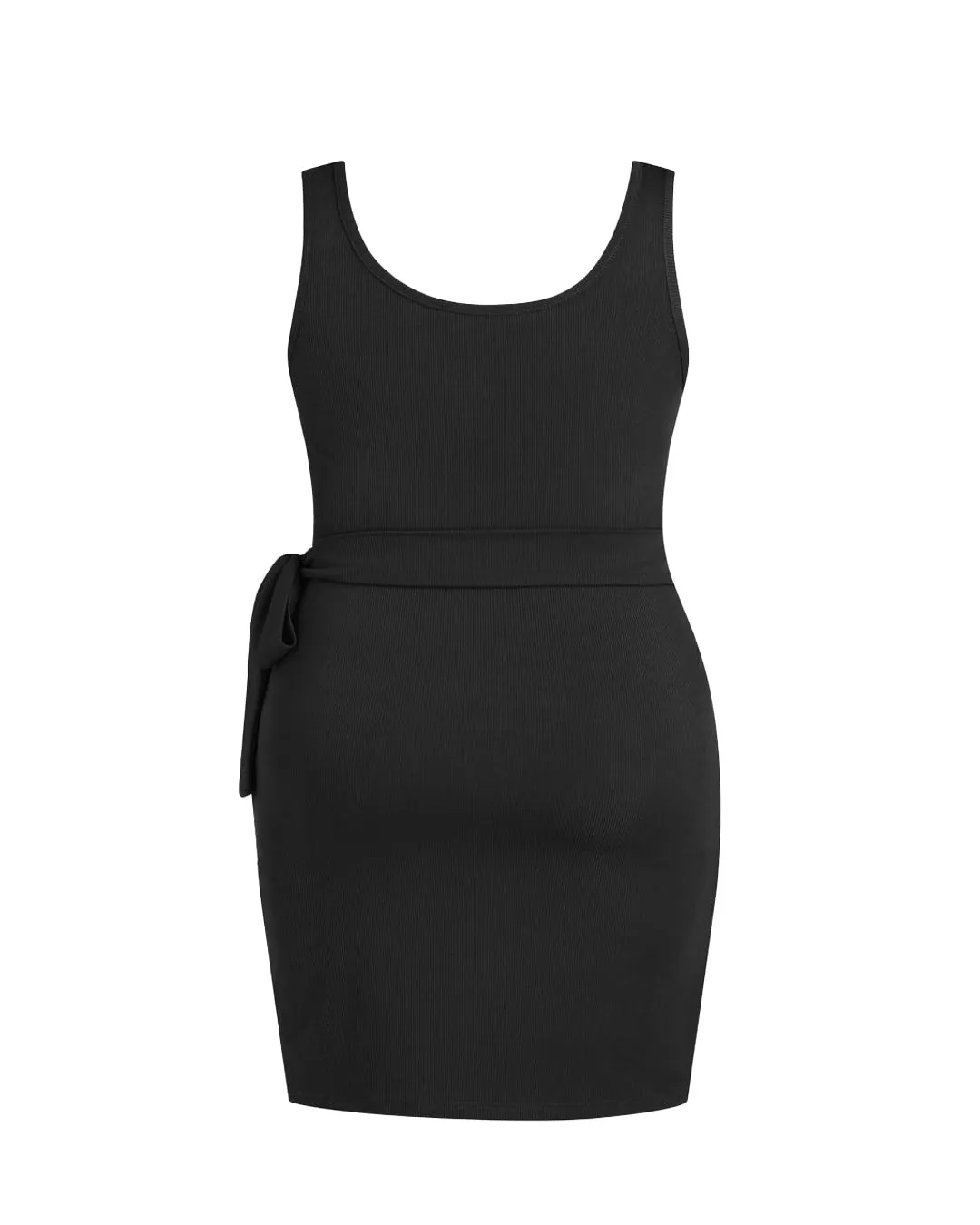 U-neckline Knotted Ruched Sleeveless Black Mini Dress Curve & Plus - Image 4