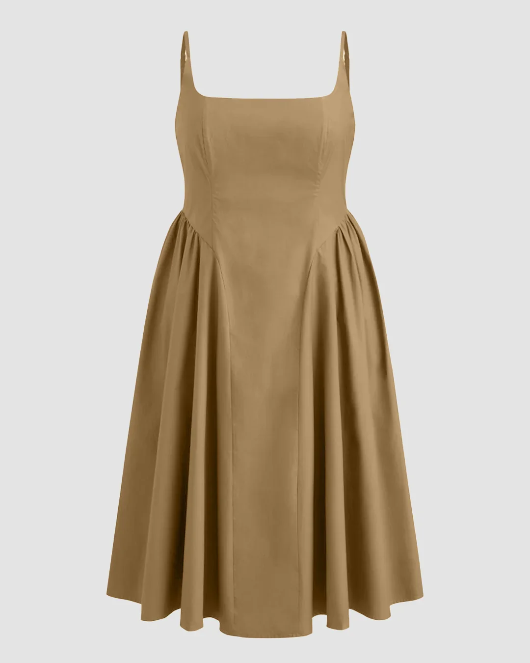 U-neckline Ruched Ruffle Hem Maxi Cami Dress in Mud Curve & Plus - Image 2