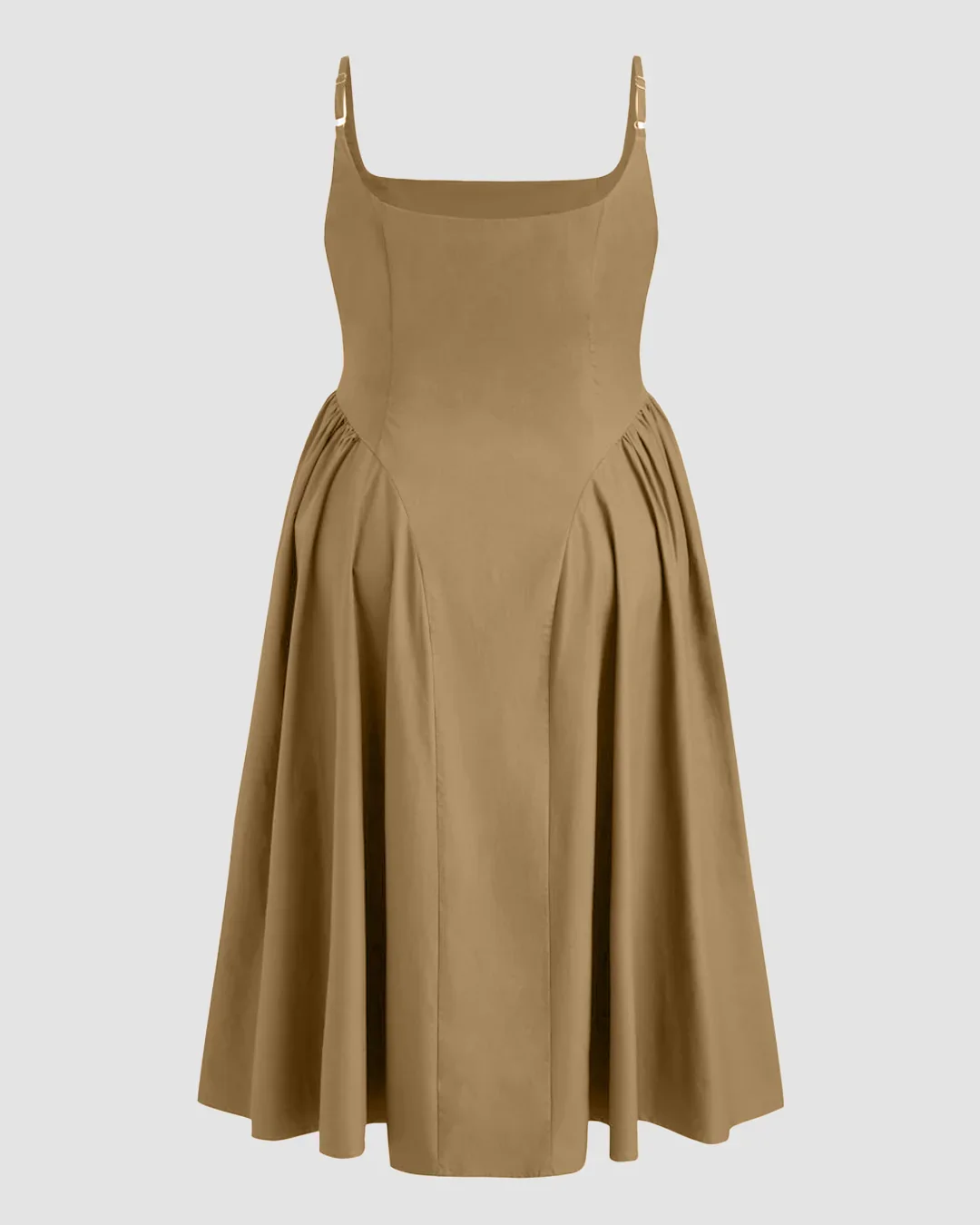 U-neckline Ruched Ruffle Hem Maxi Cami Dress in Mud Curve & Plus - Image 3