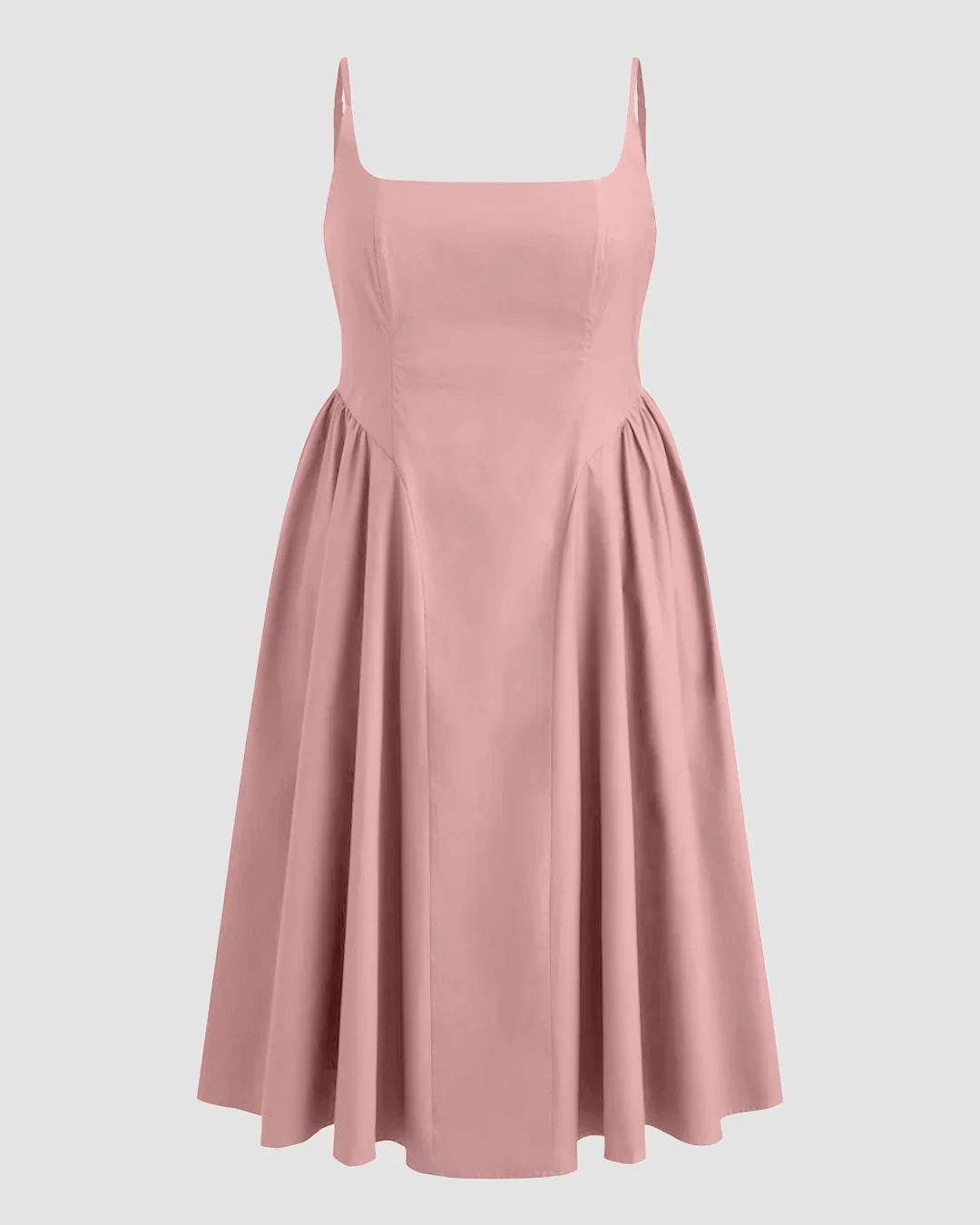 U-neckline Ruched Ruffle Hem Maxi Cami Dress in Pink Curve & Plus - Image 2