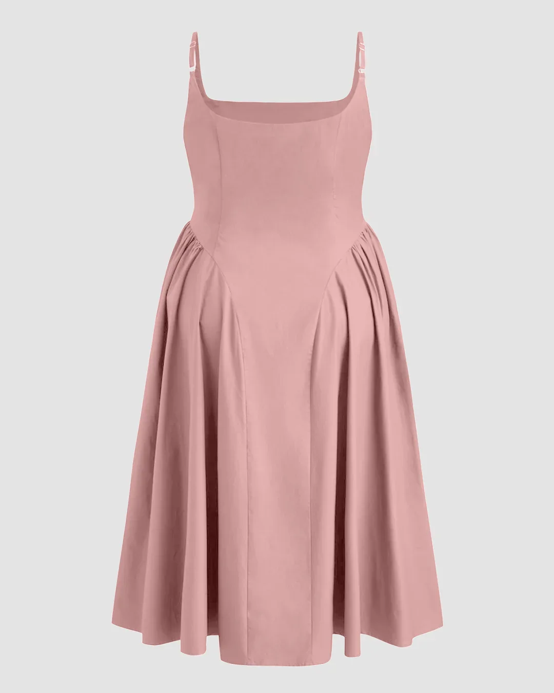 U-neckline Ruched Ruffle Hem Maxi Cami Dress in Pink Curve & Plus - Image 3