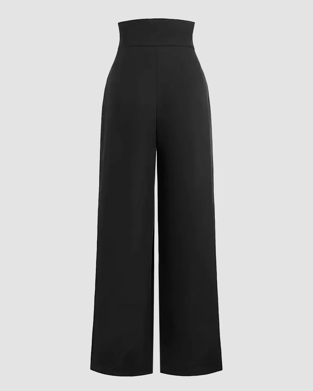 High Rise Button Front Wide Leg Pants in Black - Image 2