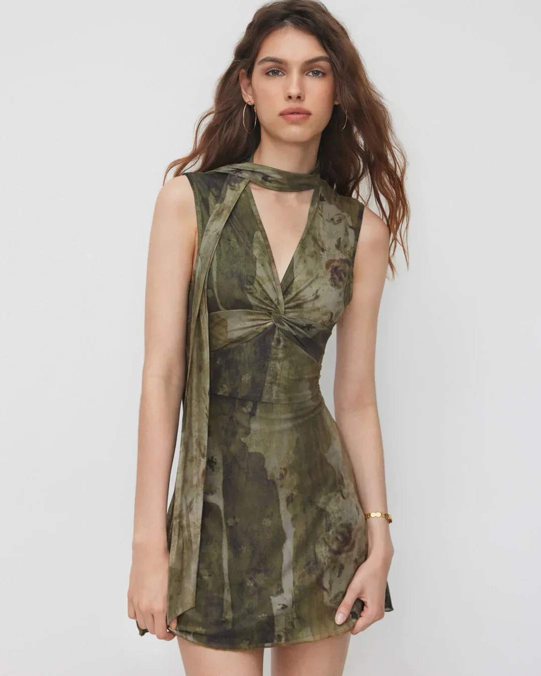 V-neck Abstract Knotted Twist Mini Dress - Image 3