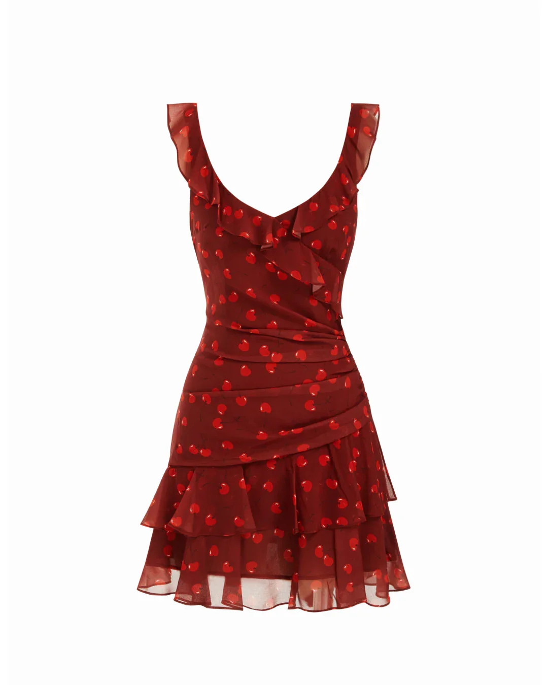 V-Neck Fit & Flare Cherry Print Sleeveless Mini Dress in Red - Image 2