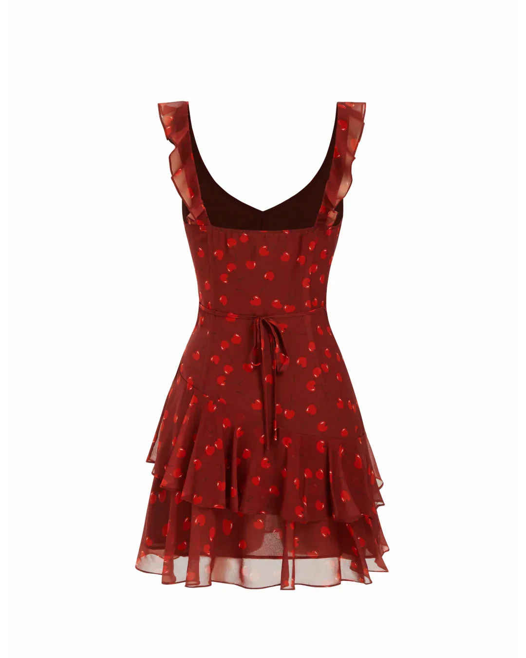 V-Neck Fit & Flare Cherry Print Sleeveless Mini Dress in Red - Image 3