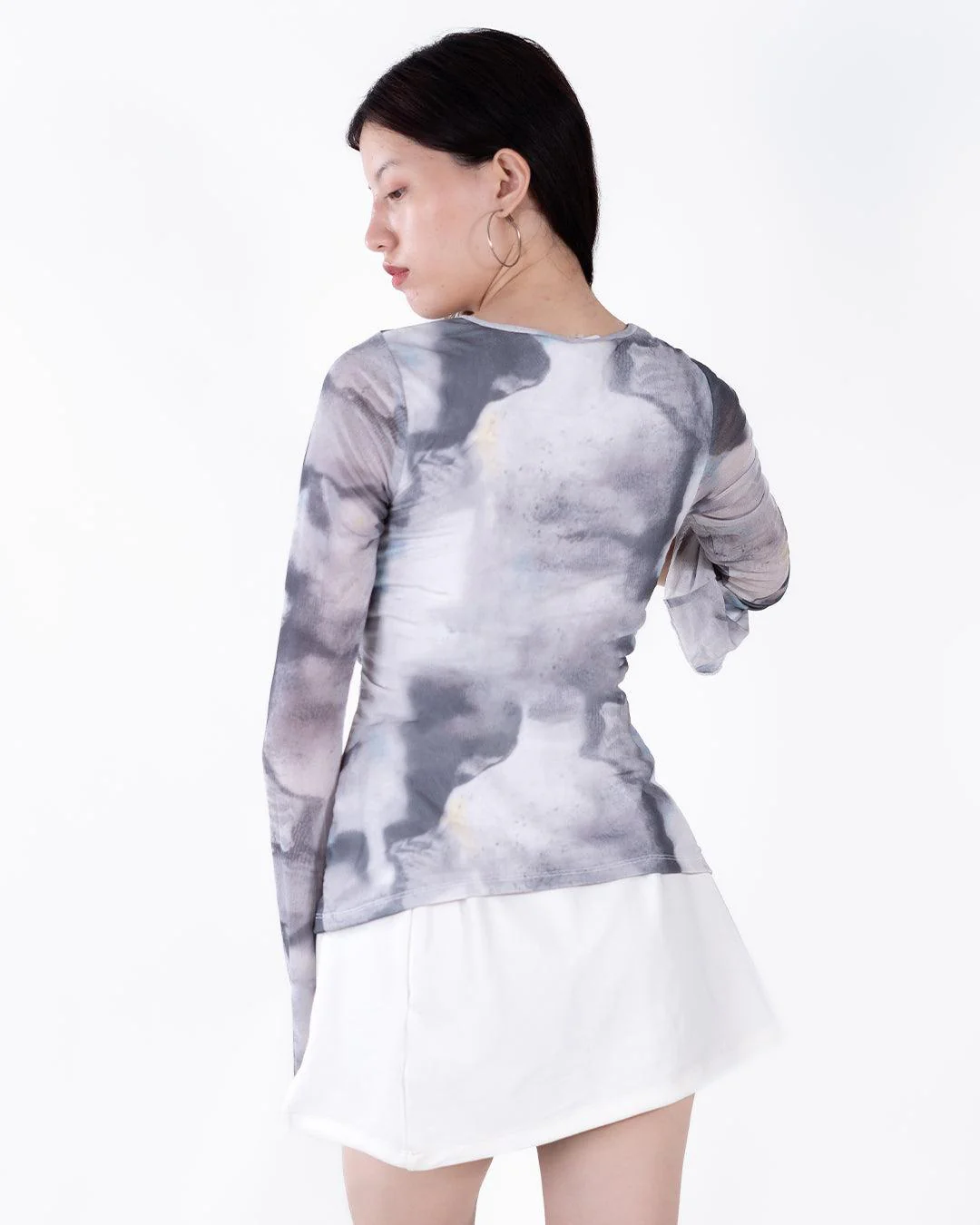 V Neck Front Knot Spring Summer Tie Dye Flare Long Sleeve Top - Image 3
