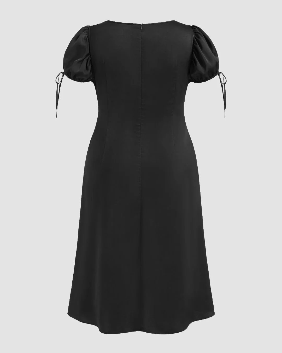 V-neck Lace Puff Sleeve Knotted Maxi Dress Curve & Plus in Black - Image 3