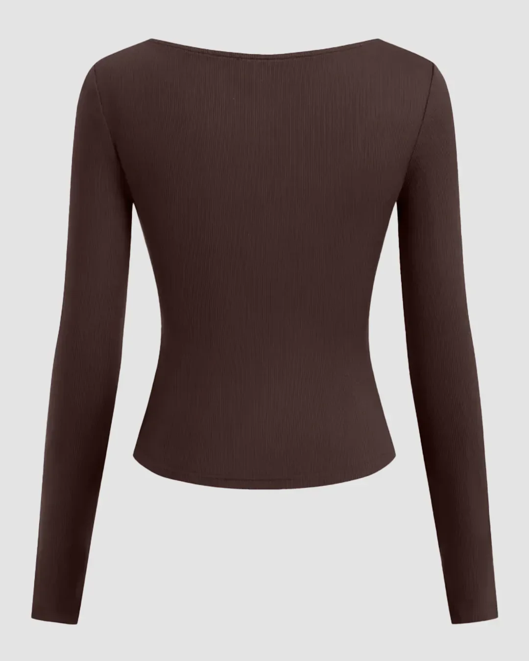 V-neck Ruched Long Sleeve Top in Brown - Image 2