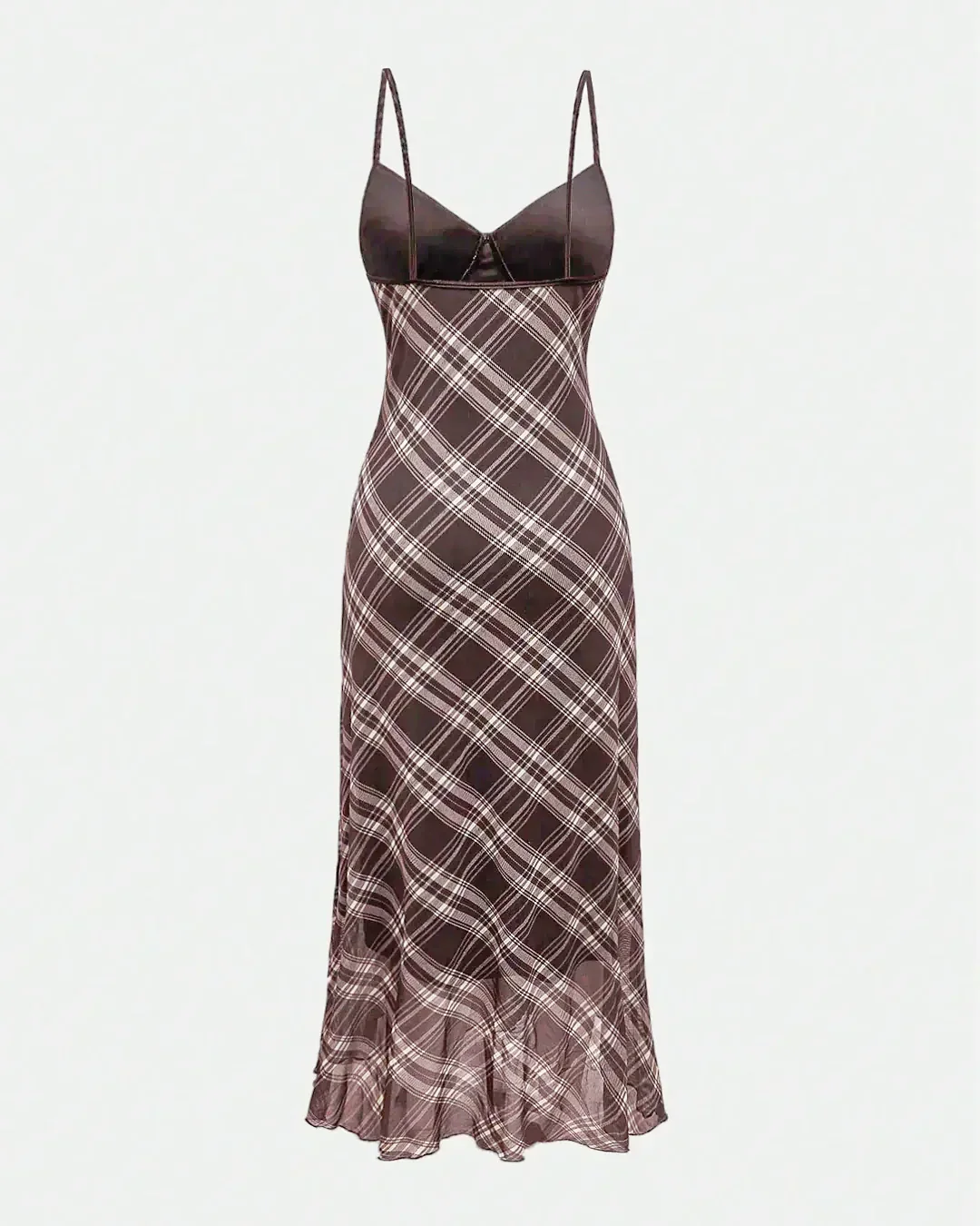 V-Neck Slim Fit Plaid Sleeveless Maxi Dress - Image 2