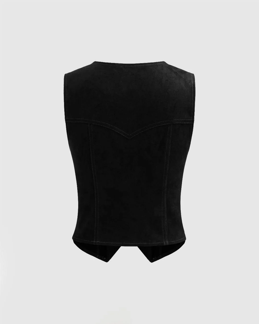 V-neck Solid Button Pocket Vest In Black - Image 2