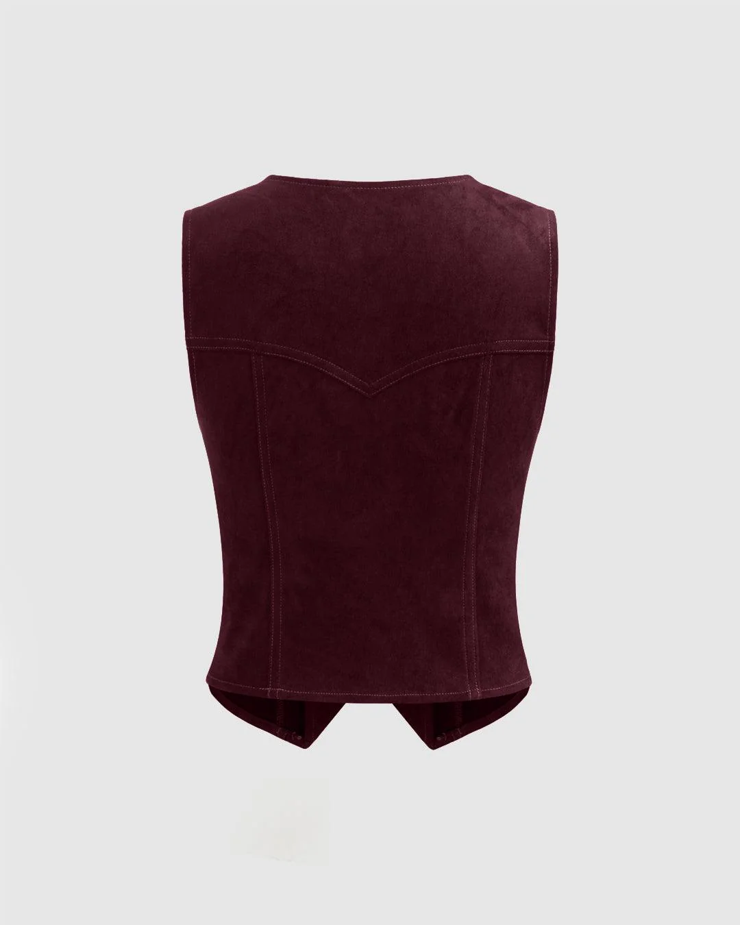 V-neck Solid Button Pocket Vest In Wine - Image 2