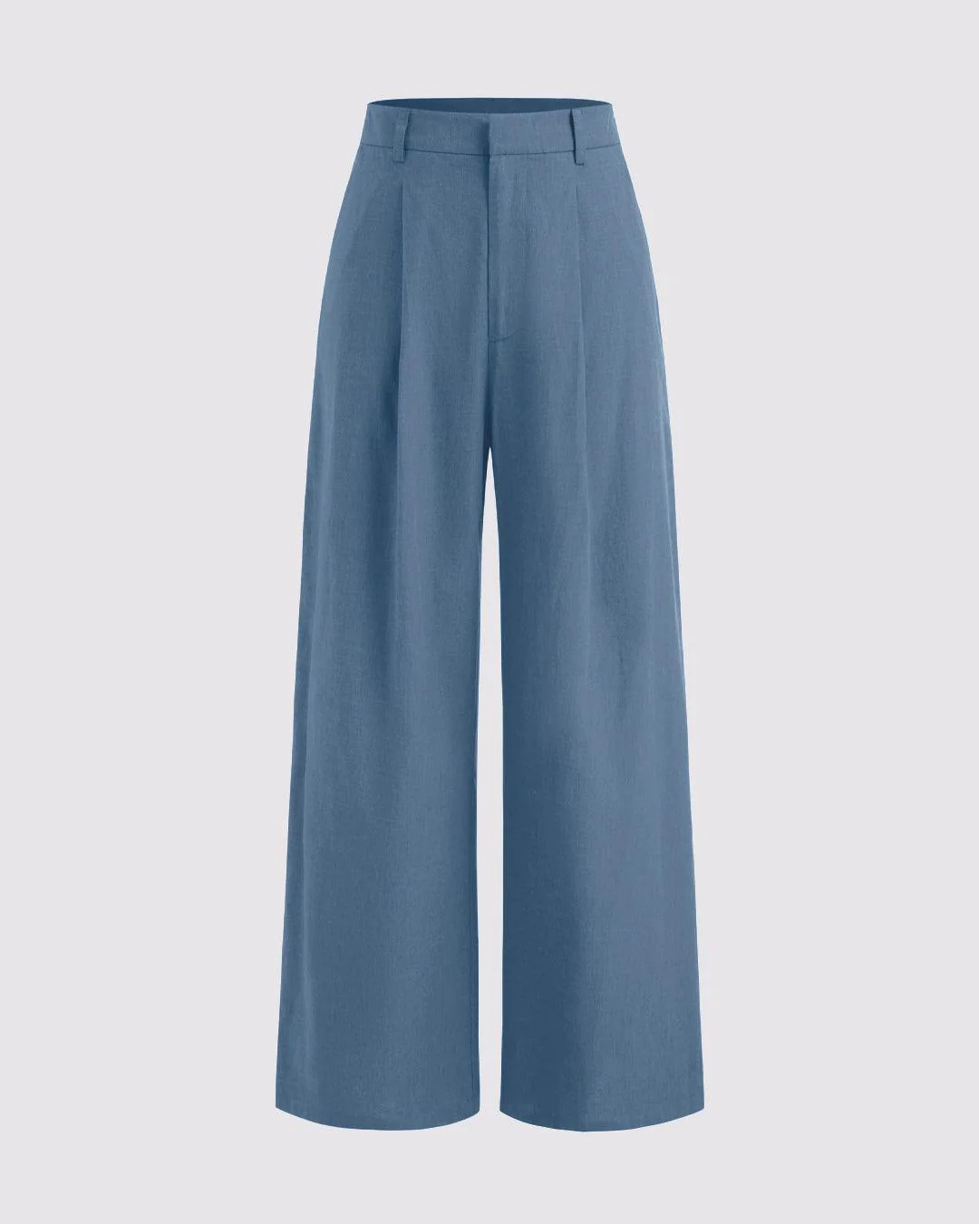 V-neck Solid Button Vest & Mid Rise Pocket Wide Leg Trousers In Blue - Image 4