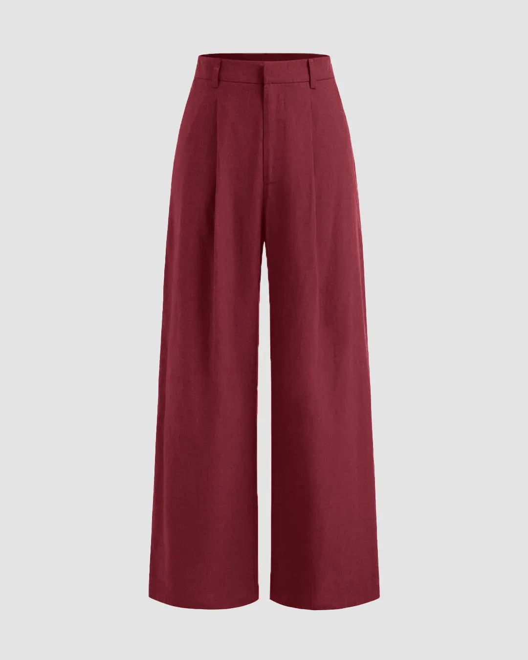 V-Neck Solid Button Vest & Mid Rise Pocket Wide Leg Trousers In Burgundy - Image 3