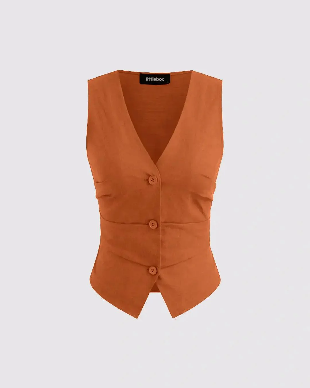 V-neck Solid Button Vest & Mid Rise Pocket Wide Leg Trousers In Rust Orange - Image 2