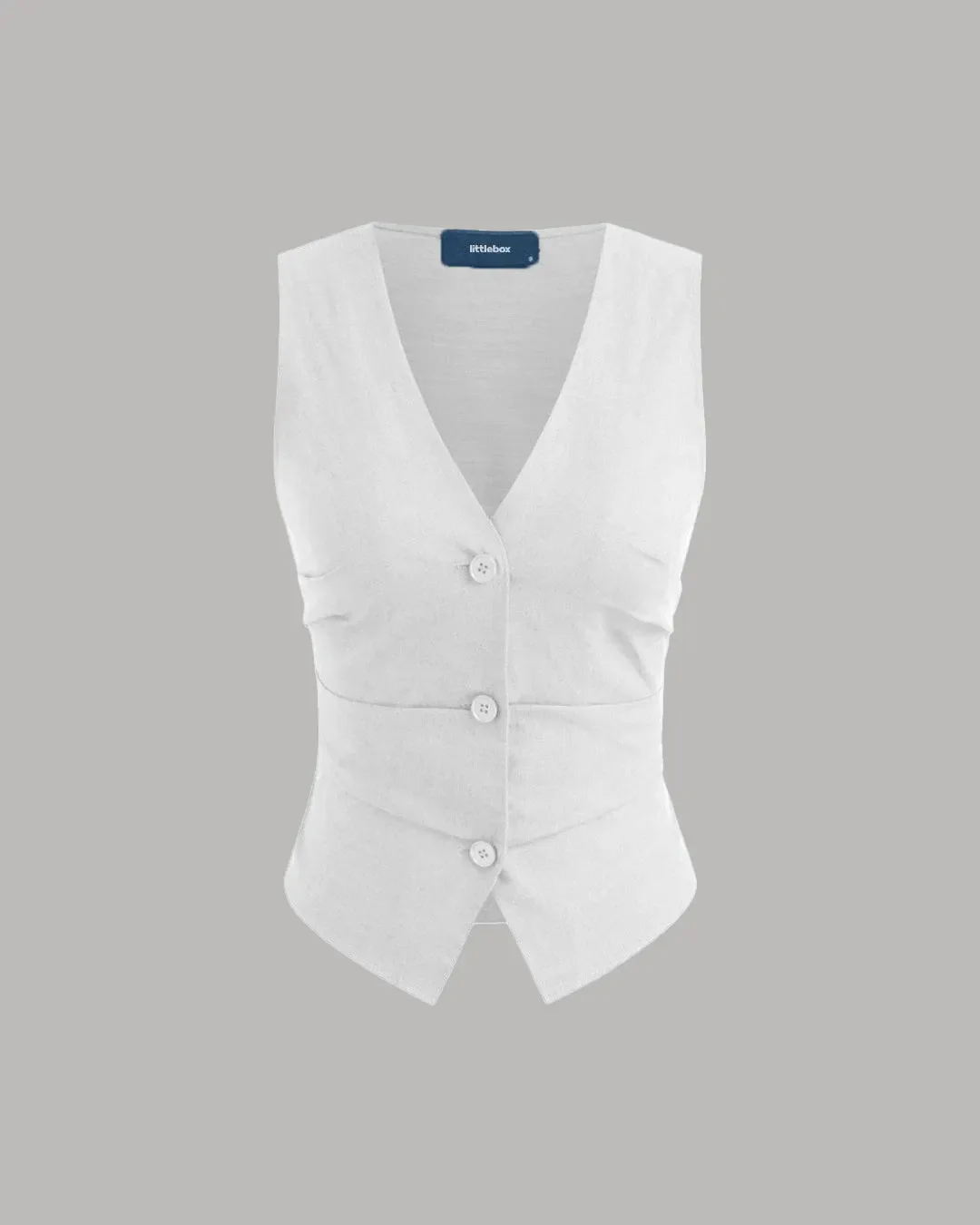 V-neck Solid Button Vest & Mid Rise Pocket Wide Leg Trousers In White - Image 3