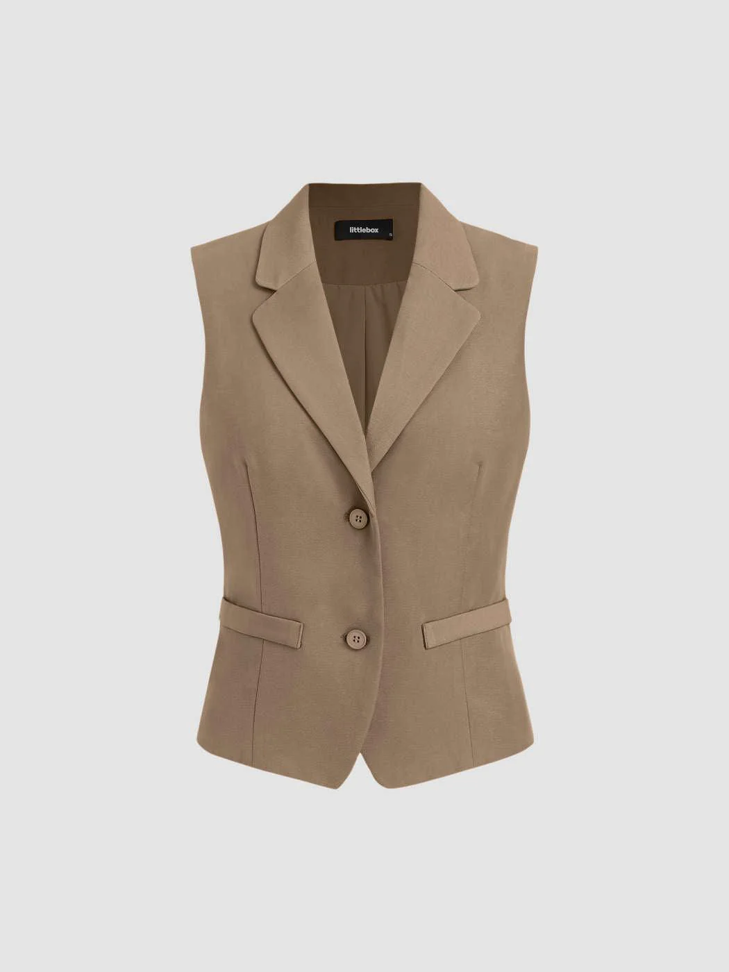 V-neck Solid Button Vest & Split Maxi Skirt In Cappuccino - Image 4