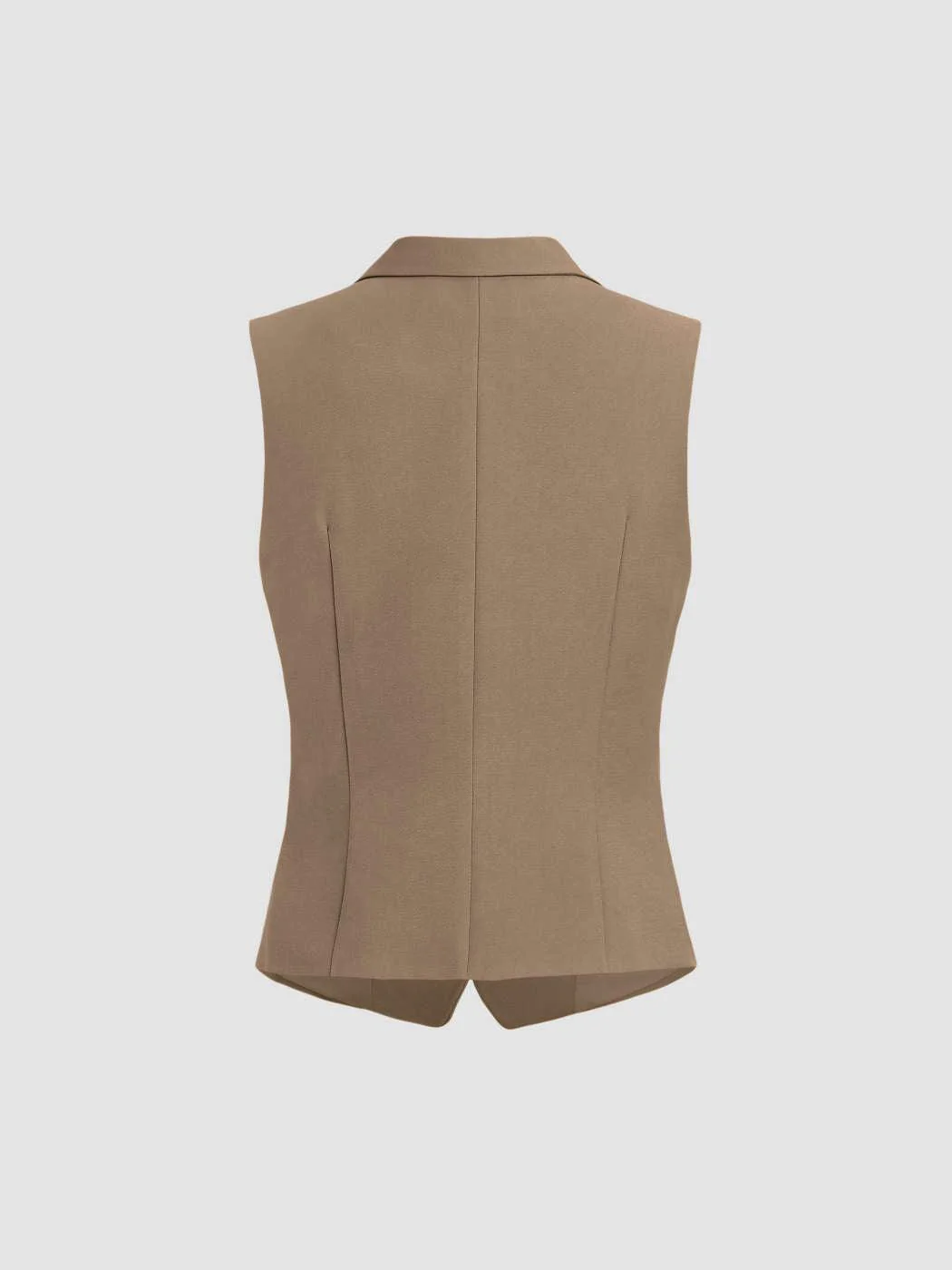 V-neck Solid Button Vest & Split Maxi Skirt In Cappuccino - Image 5