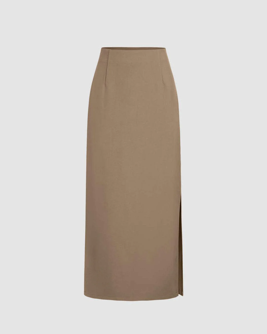 V-neck Solid Button Vest & Split Maxi Skirt In Cappuccino - Image 6