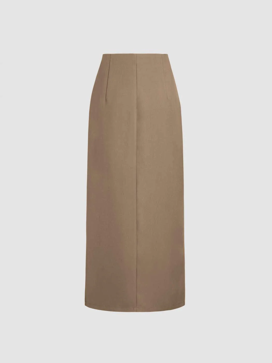 V-neck Solid Button Vest & Split Maxi Skirt In Cappuccino - Image 7