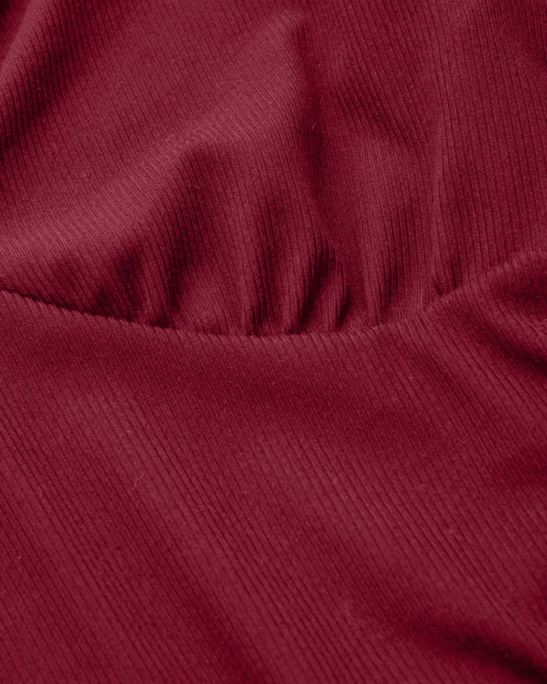 V-neck Solid Ruched Long Sleeve Top In Maroon - Image 3