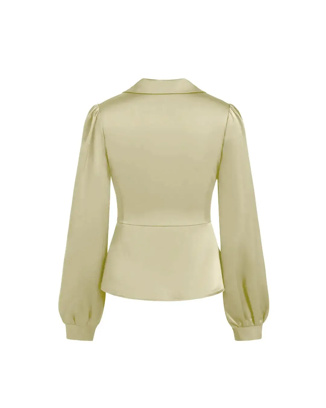 V-neck Solid Split Long Sleeve Blouse In Light Gold - Image 2