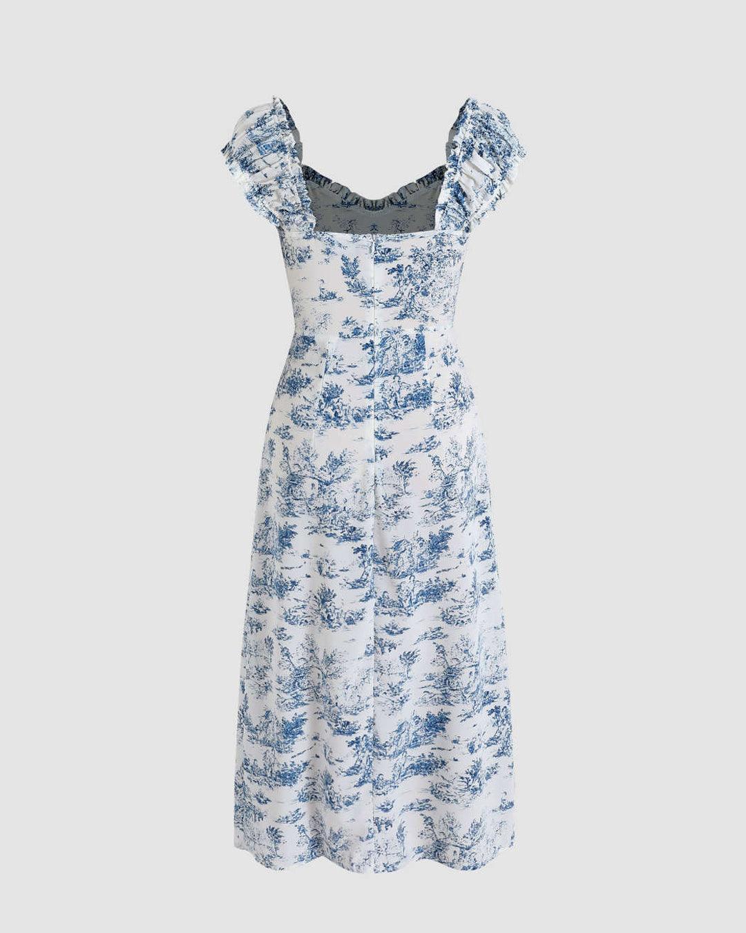 Sweetheart Neck Floral Slit Midi Dress - Image 3