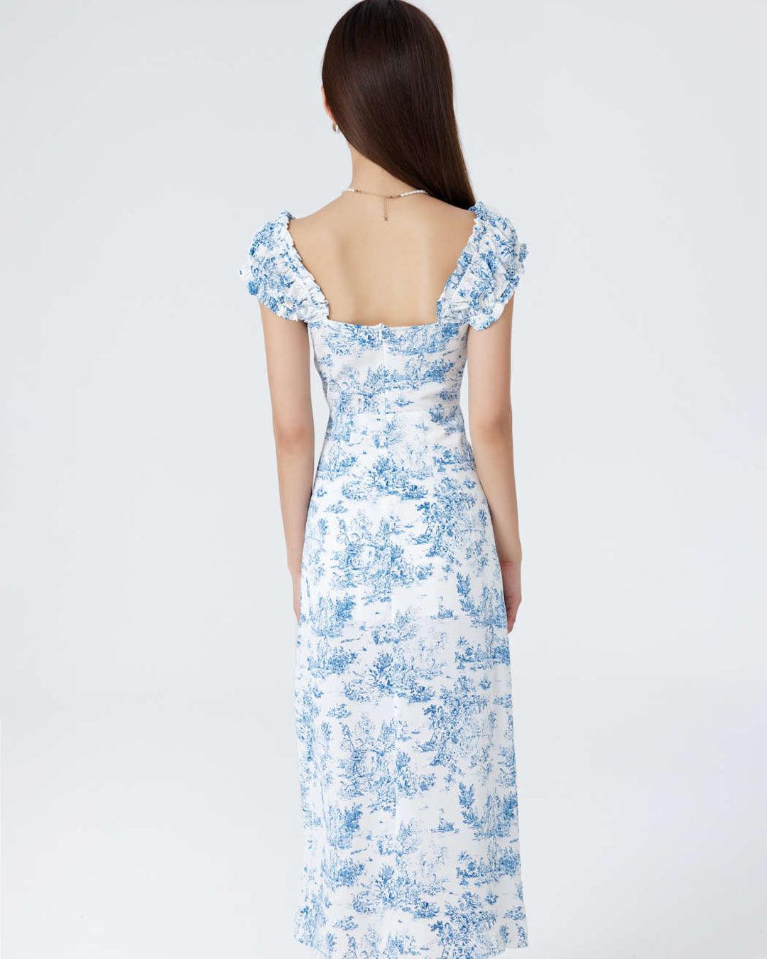 Sweetheart Neck Floral Slit Midi Dress - Image 4