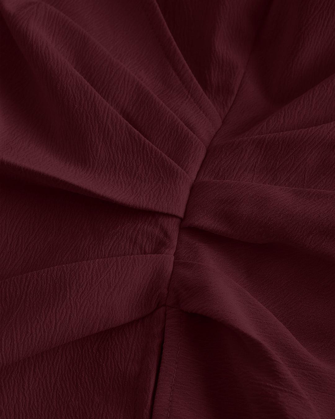 Party V Neck Wrap Style Long Sleeve Top in Maroon - Image 4