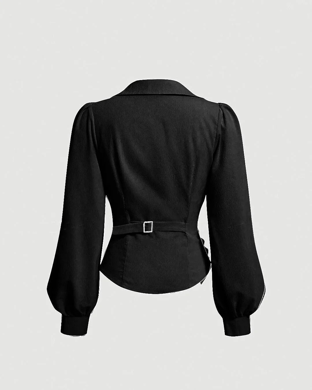 Formal V Neck Wrap Long Sleeve Top in Black - Image 3