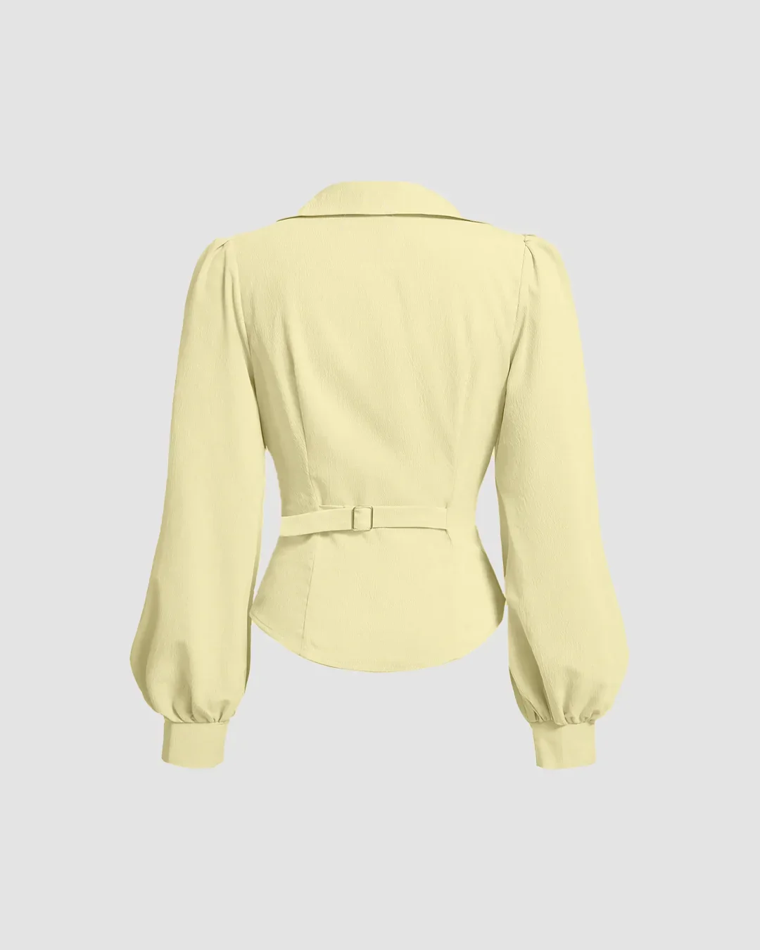 Long Sleeve V Neck Wrap Style Solid Top in Yellow - Image 3