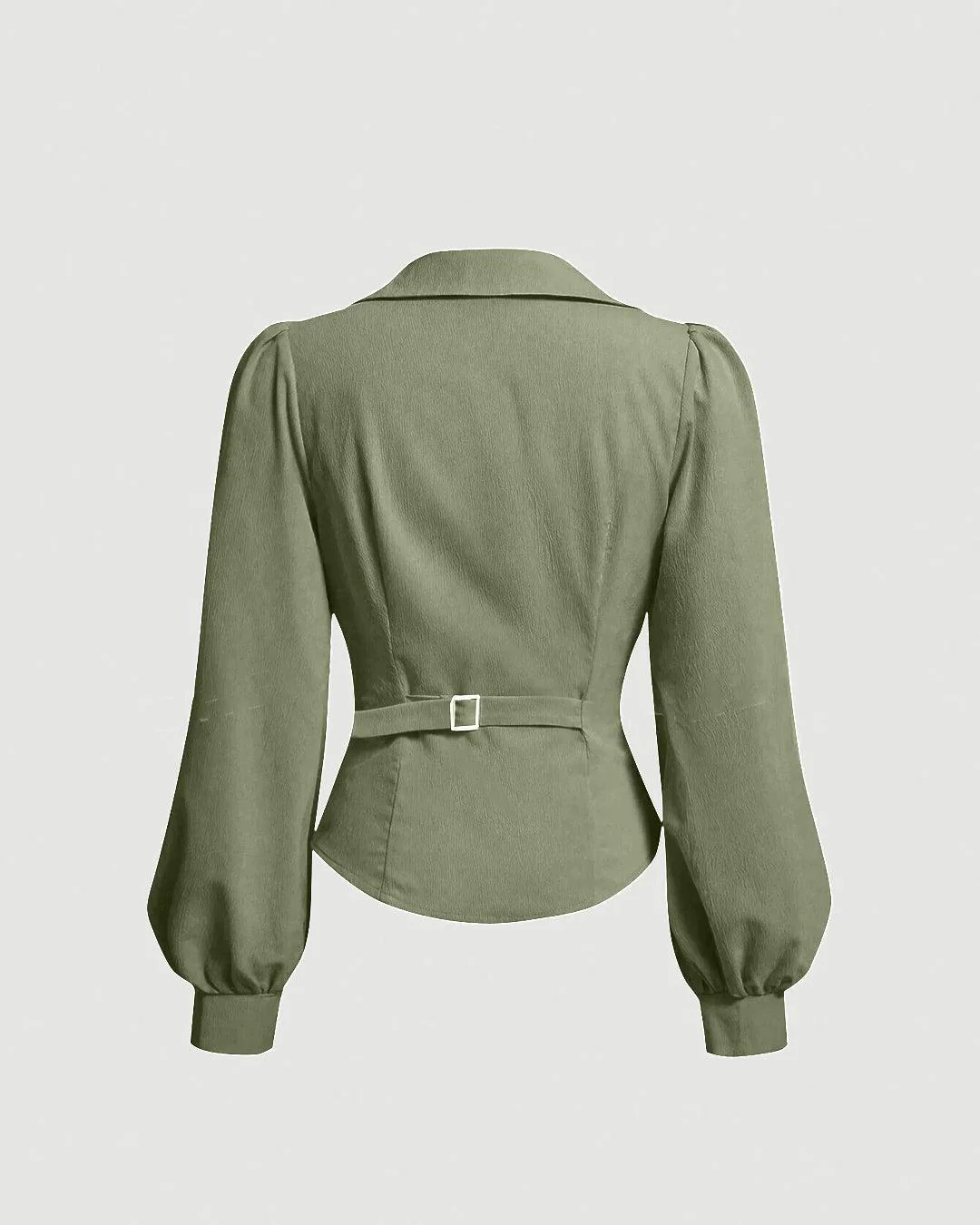 Formal V Neck Collared Wrap Style Full Sleeve Shirt in Green - Image 3