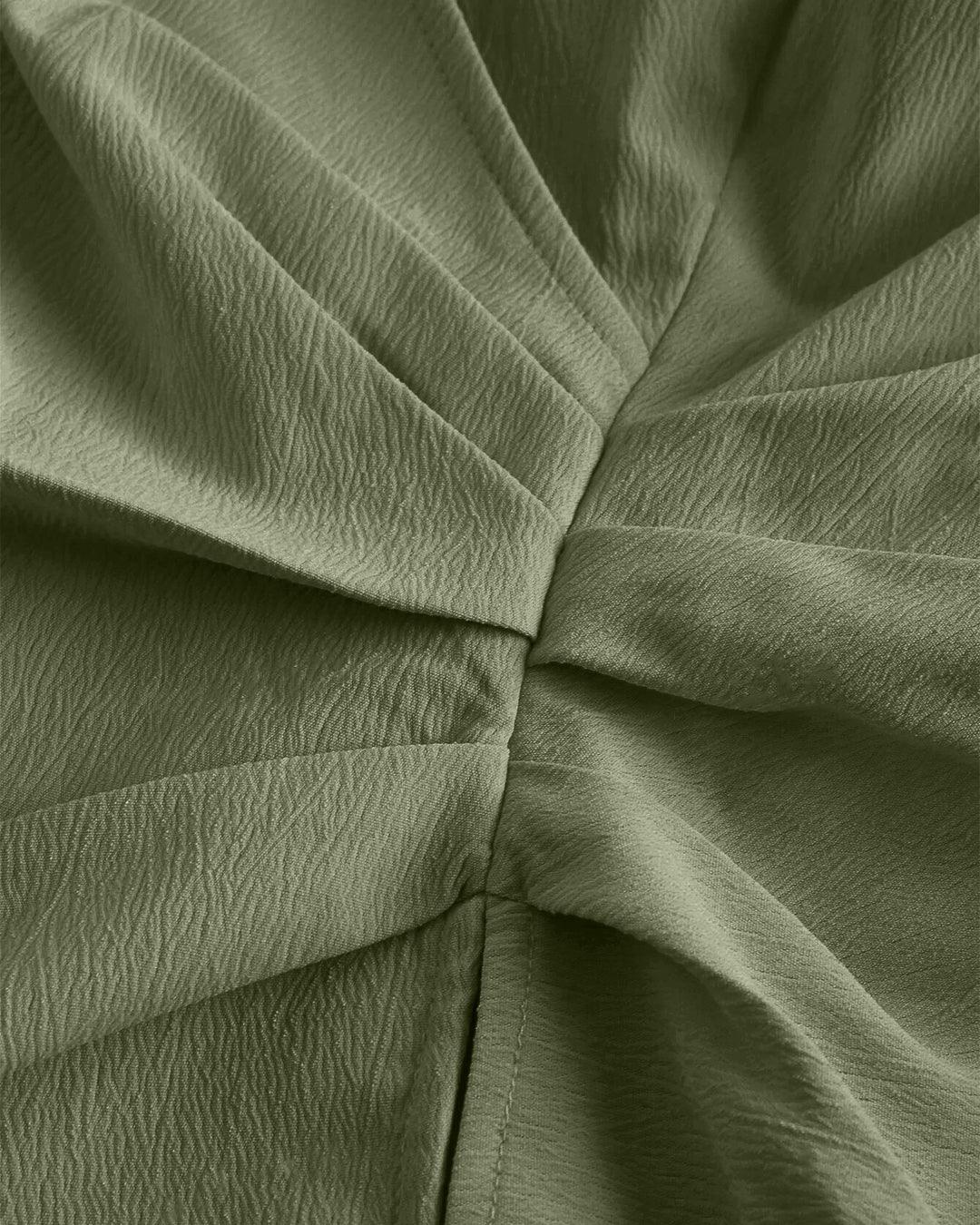Formal V Neck Collared Wrap Style Full Sleeve Shirt in Green - Image 4